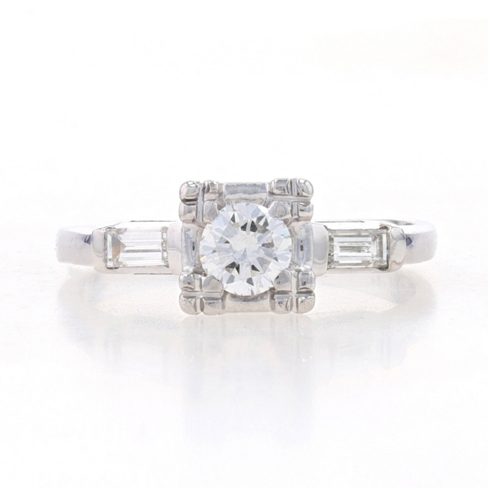 White Gold Diamond Vintage Engagement Ring - 14k Round Brilliant .63ctw